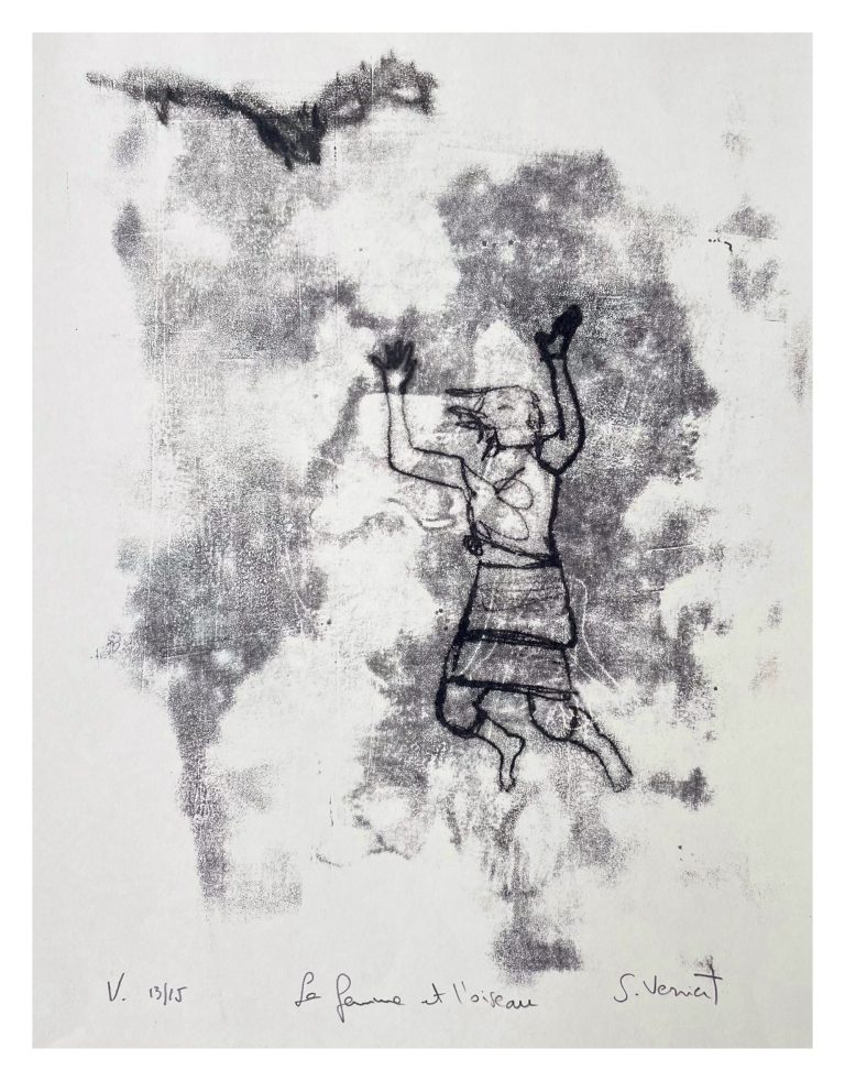 Verriest, Stéphanie, La femme et l_oiseau v13_15, 28cm x21 cm, monotype